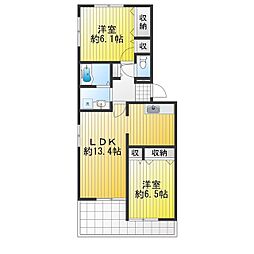 サンウェル南棟 2LDKの間取図画像