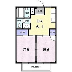 シティハイツ藤 2DKの間取図画像