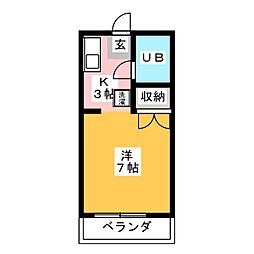 ハイツサンリバー 2階1Kの間取り