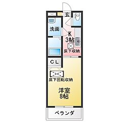 パレオ鳥居町 1Kの間取図画像