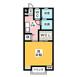 メディオハイツユウ 2階1Kの間取り
