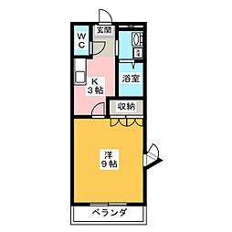 ウエストブルー 2階1Kの間取り