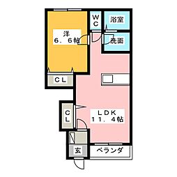 ヴィレッジ川原南 1LDKの間取図画像