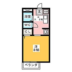 ピアコート栗真 1Kの間取図画像
