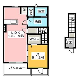 ルフレエトワール　II 2階1LDKの間取り