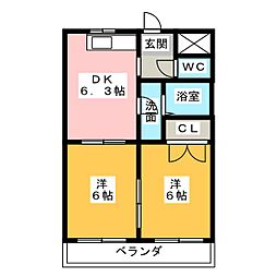 シャトードゥ ブリヤン 2階2DKの間取り
