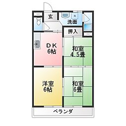 奥田ハイツB 3DKの間取図画像