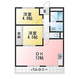 ドゥナーレ津新町1 2LDKの間取図画像