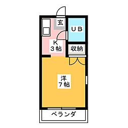 ハイツサンリバー 1Kの間取図画像