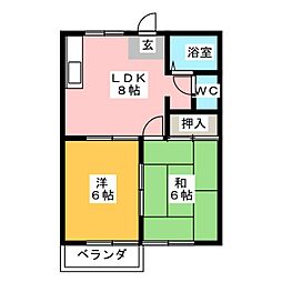 クローバーハイツ 2DKの間取図画像