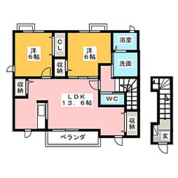 ディアコートB 2LDKの間取図画像