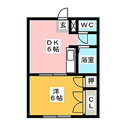 オーチャード3 1DKの間取図画像