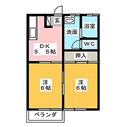 ハイツエバーグリーンA 2DKの間取図画像