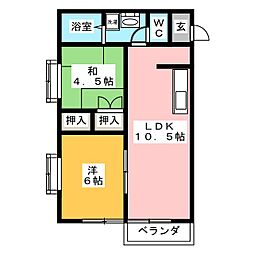 ハイツエバーグリーンB 2LDKの間取図画像