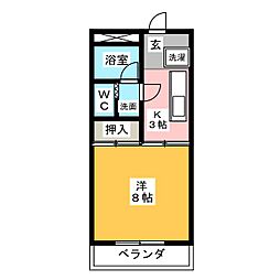 ヴィラ水合 1Kの間取図画像