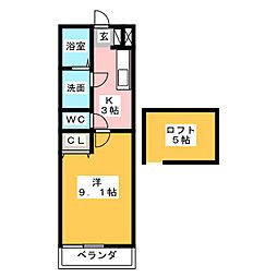 栗真町屋1 1Kの間取図画像