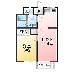 ハイユニK1 1LDKの間取図画像