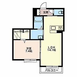 メゾンドプリモ津新町 1LDKの間取図画像