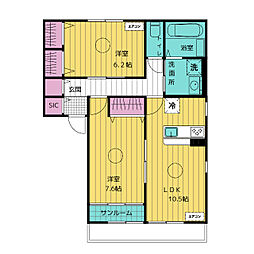 ブラウンコート 2LDKの間取図画像