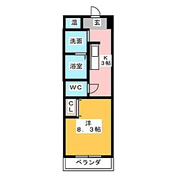 シティーフラット中村 1Kの間取図画像