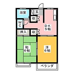 フレグランスＨＡＹＡＭＡ　Ａ 1階2DKの間取り