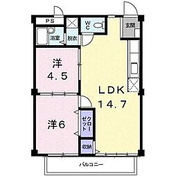 シティハイツ渡辺 2LDKの間取図画像