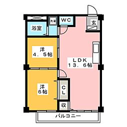 シティハイツ渡辺 2LDKの間取図画像