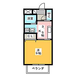 キートス 1Kの間取図画像