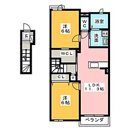 シャン・ド・フルールA 2LDKの間取図画像