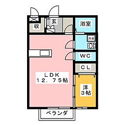 モナリエ三日市 1LDKの間取図画像