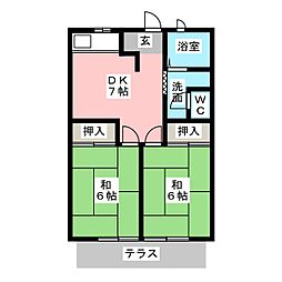 パステル麻生 2DKの間取図画像