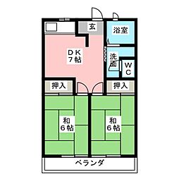パステル麻生 2DKの間取図画像