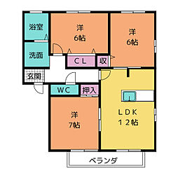 グリーンヒル高岡台B棟 3LDKの間取図画像