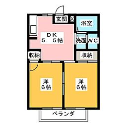オーキッド江島B 2DKの間取図画像