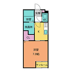 MYヒノリア 1Kの間取図画像