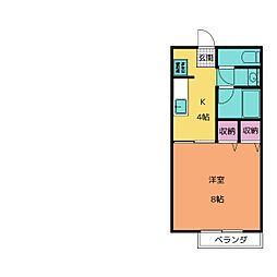 ＳｕｒｐｌｕｓＯｎｅ銀河B 1階1Kの間取り