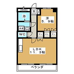 ツインズアソシアA 1LDKの間取図画像