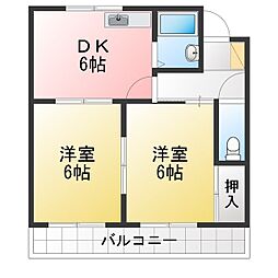 コンフォート小畑マンション 2DKの間取図画像