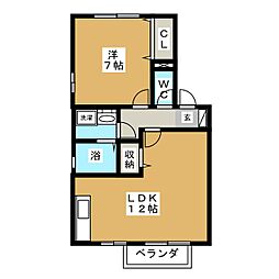 フローラ陽だまりの丘 1LDKの間取図画像