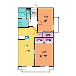 リアンダムール 2LDKの間取図画像