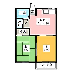 フォーブル森岡 2DKの間取図画像