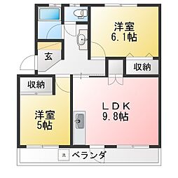 三晃マンション第1 2DKの間取図画像