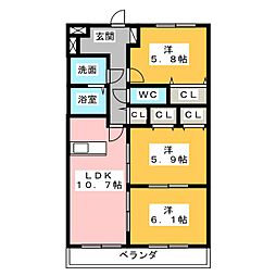 インシエーメ 2階3LDKの間取り