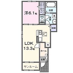 カーサ・アティラン A 1LDKの間取図画像
