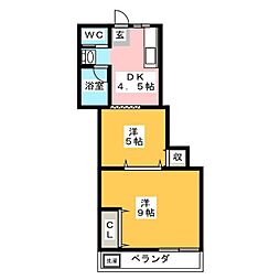 HIGHマンションパールスカイ 2DKの間取図画像