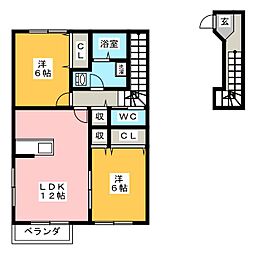 カーサ・ビエントA 2LDKの間取図画像