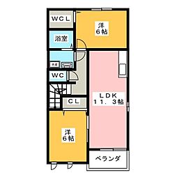 アシスト 2LDKの間取図画像