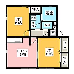 リビングタウンいせD 2DKの間取図画像