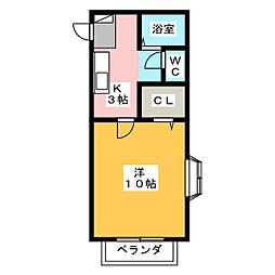 カーサアクトレスB 1Kの間取図画像