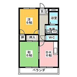 ムーン・リヴァーB 2DKの間取図画像